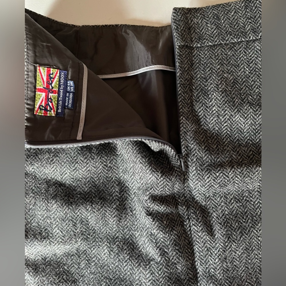 Women’s BODEN British Tweed by Moon Gray Wool A-Line Mini Skirt Pockets Lined 6S - Picture 4 of 8